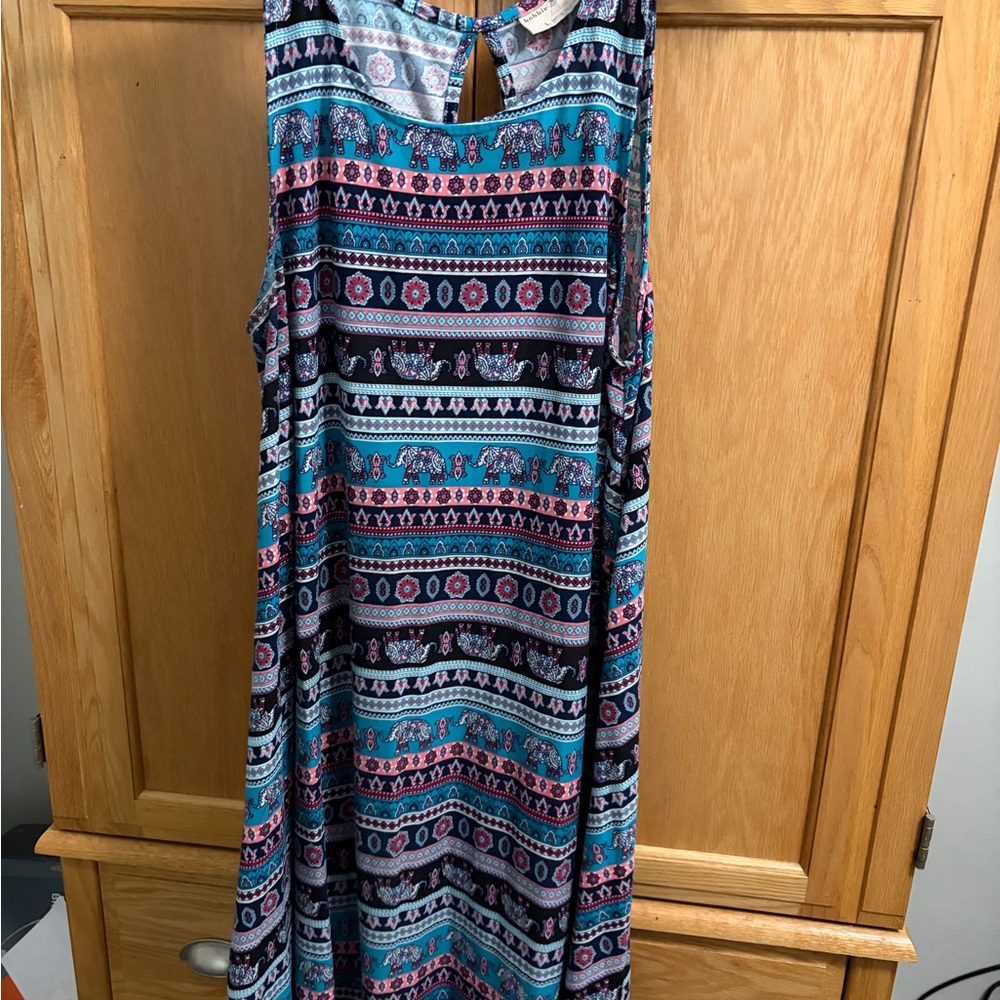 Bobbie Brooks Teal, Pink and Black Patterned Sleeveless Dress